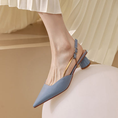 French Satin Low Heel Toe Sandals