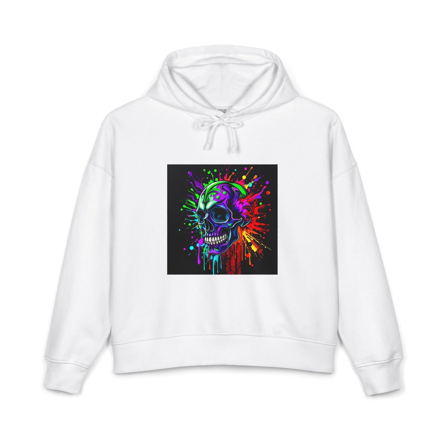 Colorful Skull Hoodie — Neon Paint Splash Skull Graphic Hoodie