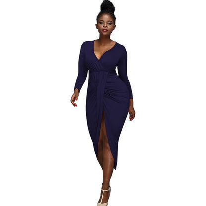Irregular Long-Sleeved V-Neck Nightclub Dress