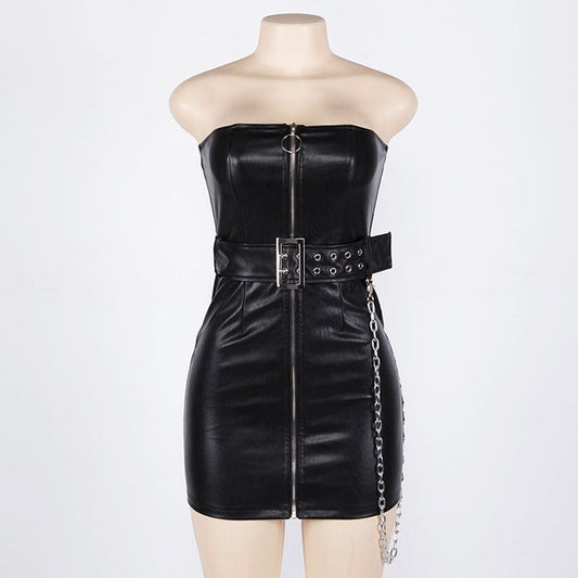 Women's Autumn A-Line Shoulder PU Dress
