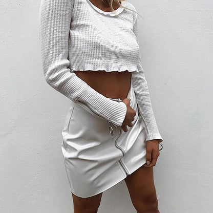 Slim Bright Leather PU Zipper Short Skirt