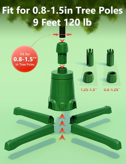 360-Dgree Rotating Christmas Tree Stand for up to 9Ft & 120Lb Artificial Trees, 4 Built-In Power Outlets Base with Remote Control, Sturdy Revolving Holder for 7.5Ft Xmas Tree