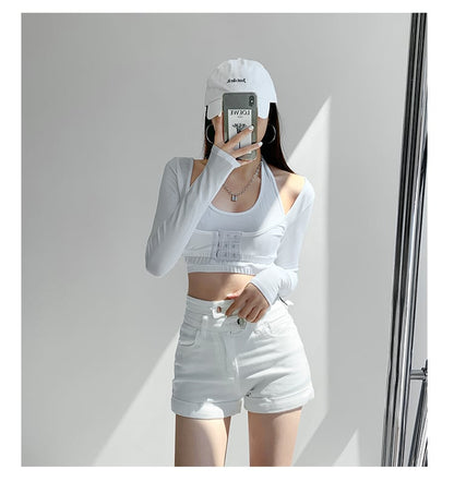 High-Waisted A-Line Denim Hot Pants for Girls