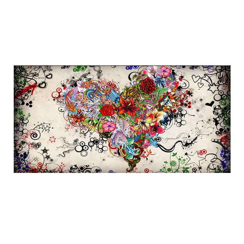 Colorful Heart Flowers Canvas Print Wall Art (No Frame)