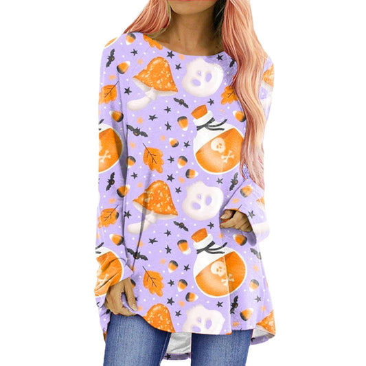 Halloween Printed Long-Sleeved T-Shirt for Women