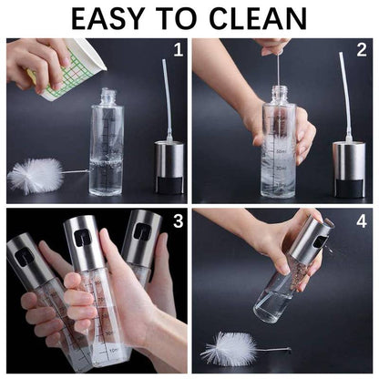 Stainless Steel Oil Spray Bottle with Funnel and Brush