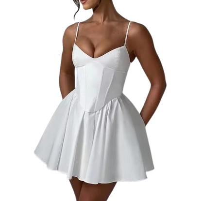Emilene Off White Modern Corset Short Dress (One Piece)