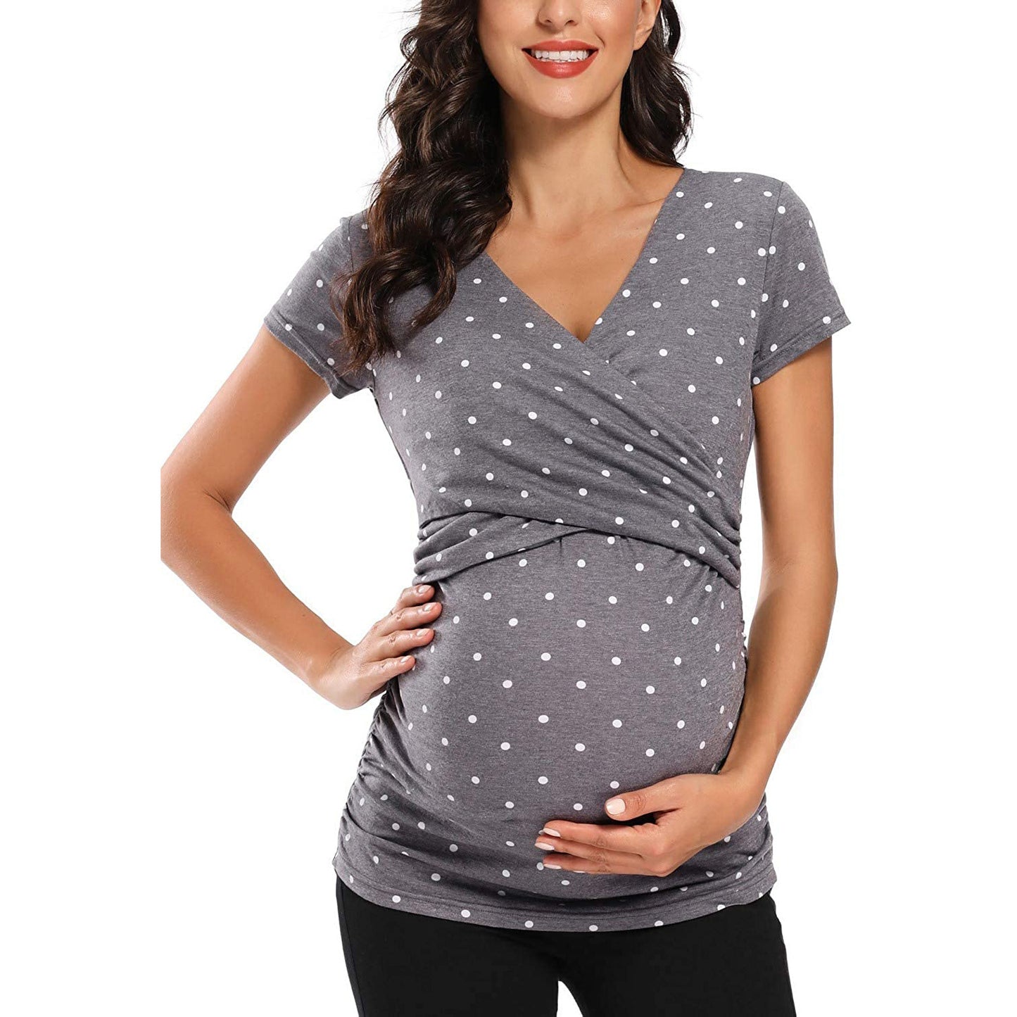 Polka Dot Print Cross Nursing T-Shirt for Maternity