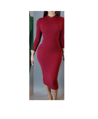Long Sleeve Solid Color Dress for Women Nightclub