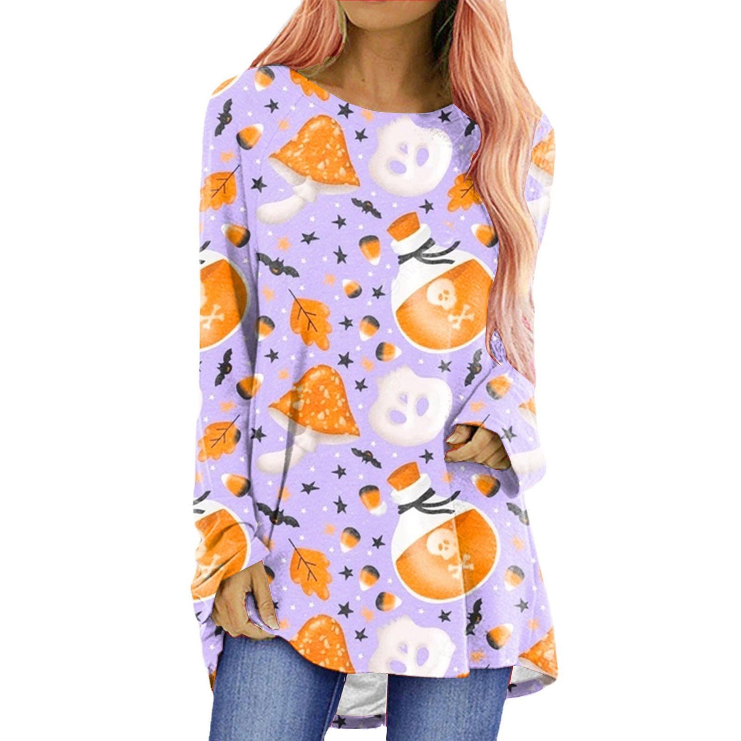 Halloween Printed Long-Sleeved T-Shirt for Women