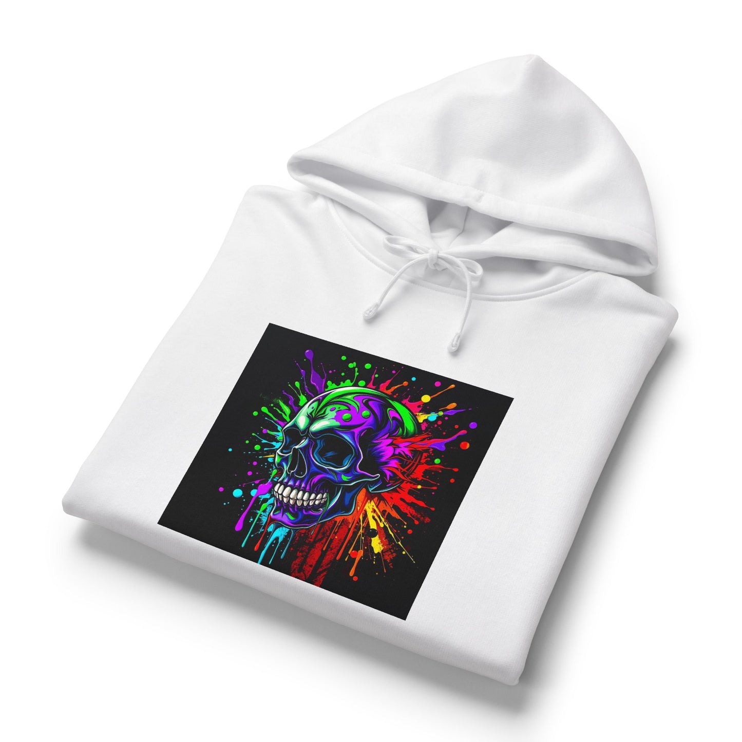 Colorful Skull Hoodie — Neon Paint Splash Skull Graphic Hoodie