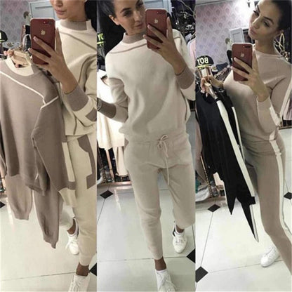 Fashion Color Block Knitted Women's Casual Set