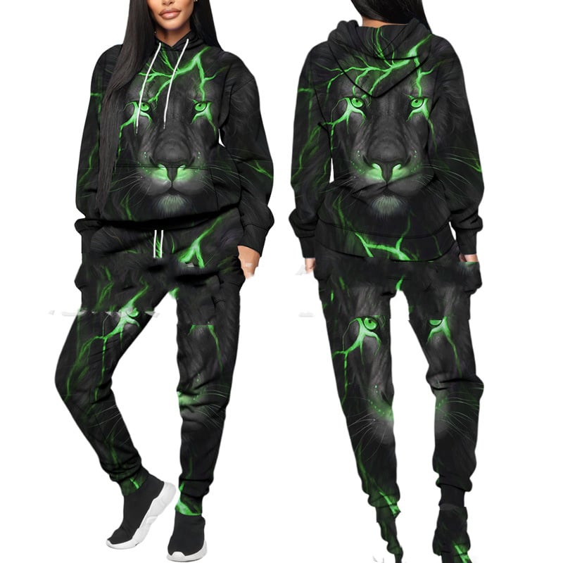 Printed Sports Fitness Hooded Sweater Set
