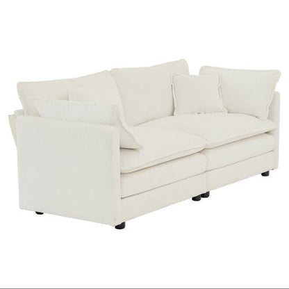 Modern Fabric Loveseat Sofa Couch For Living Room, Upholstered Large Size Deep Seat 2-Seat Sofa With 4 Pillows ,White Chenille