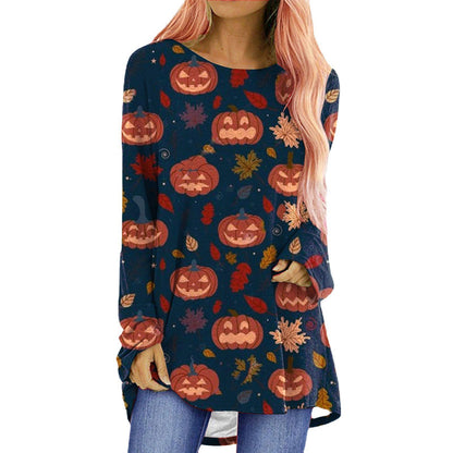 Halloween Printed Long-Sleeved T-Shirt for Women