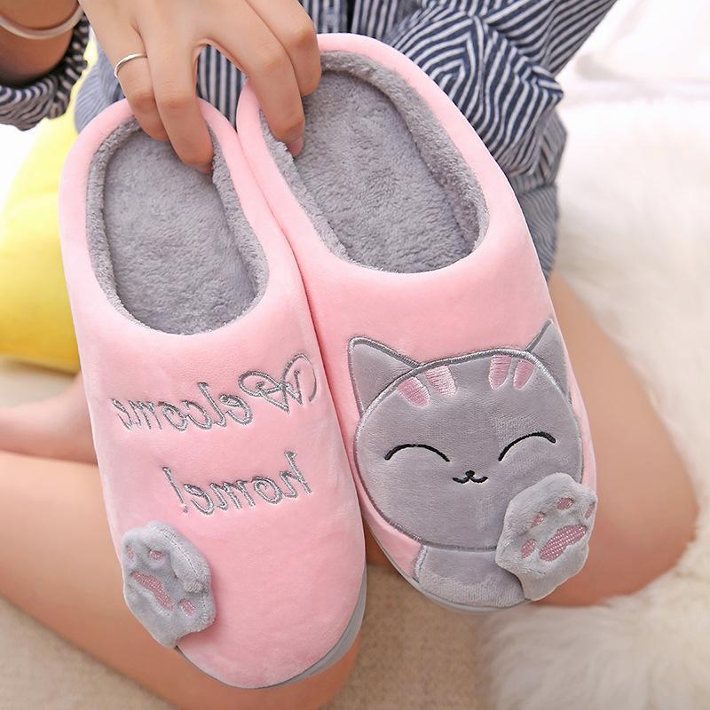 Cartoon Cat Women's Winter Home Slippers