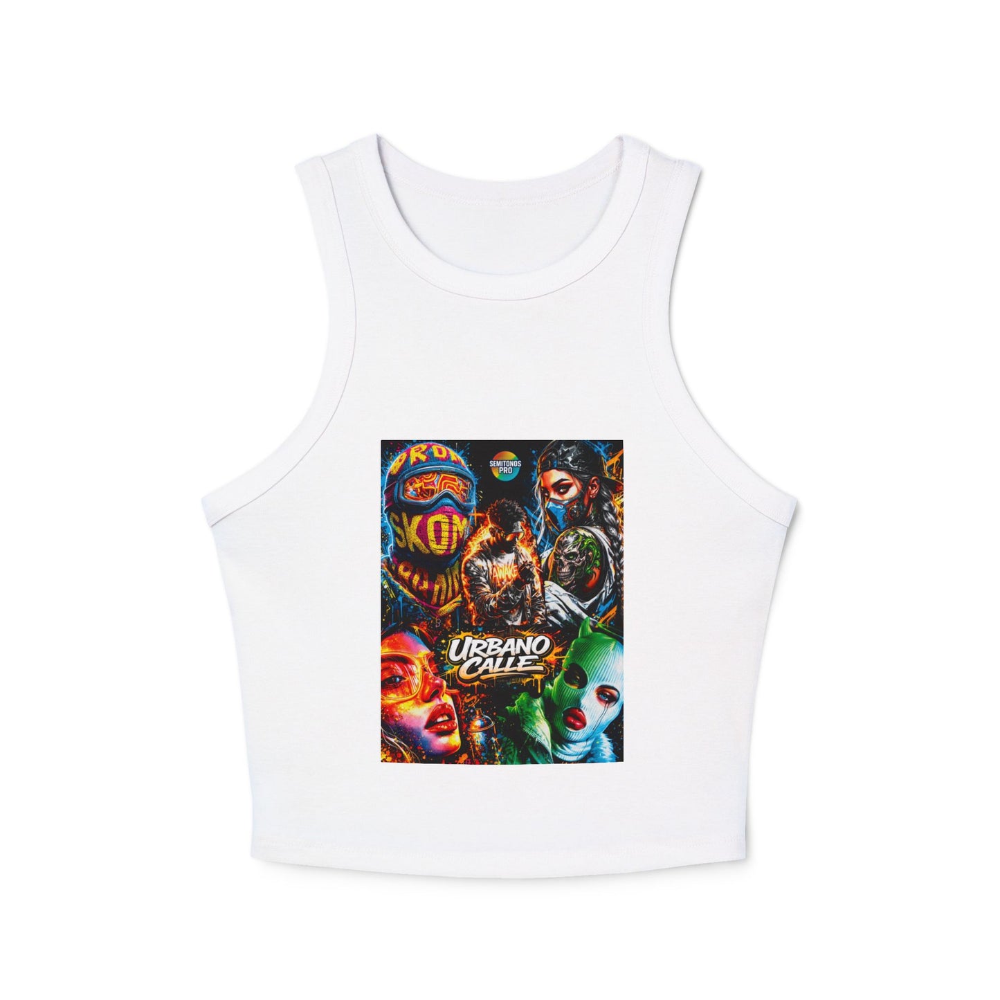 Urbano Calle Graphic Racer Tank Top — Edgy Street Art Crop Top