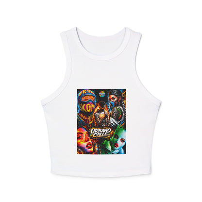 Urbano Calle Graphic Racer Tank Top — Edgy Street Art Crop Top