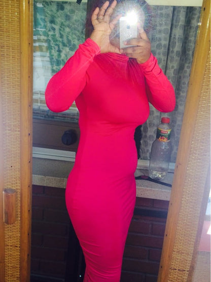 Long Sleeve Solid Color Dress for Women Nightclub