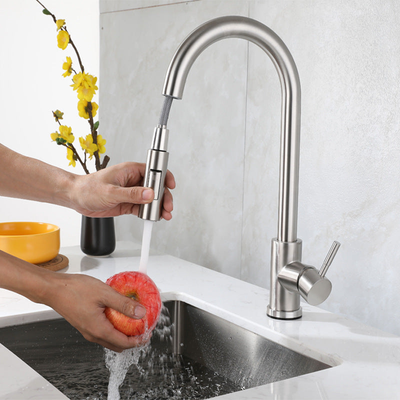 Retractable Gold and Black Kitchen Faucet with Swivel