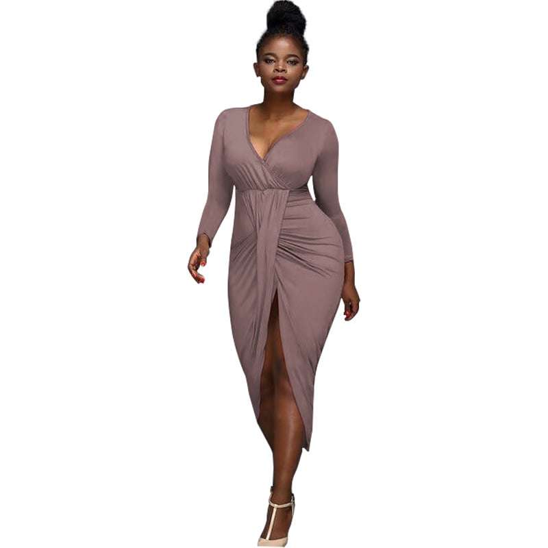 Irregular Long-Sleeved V-Neck Nightclub Dress