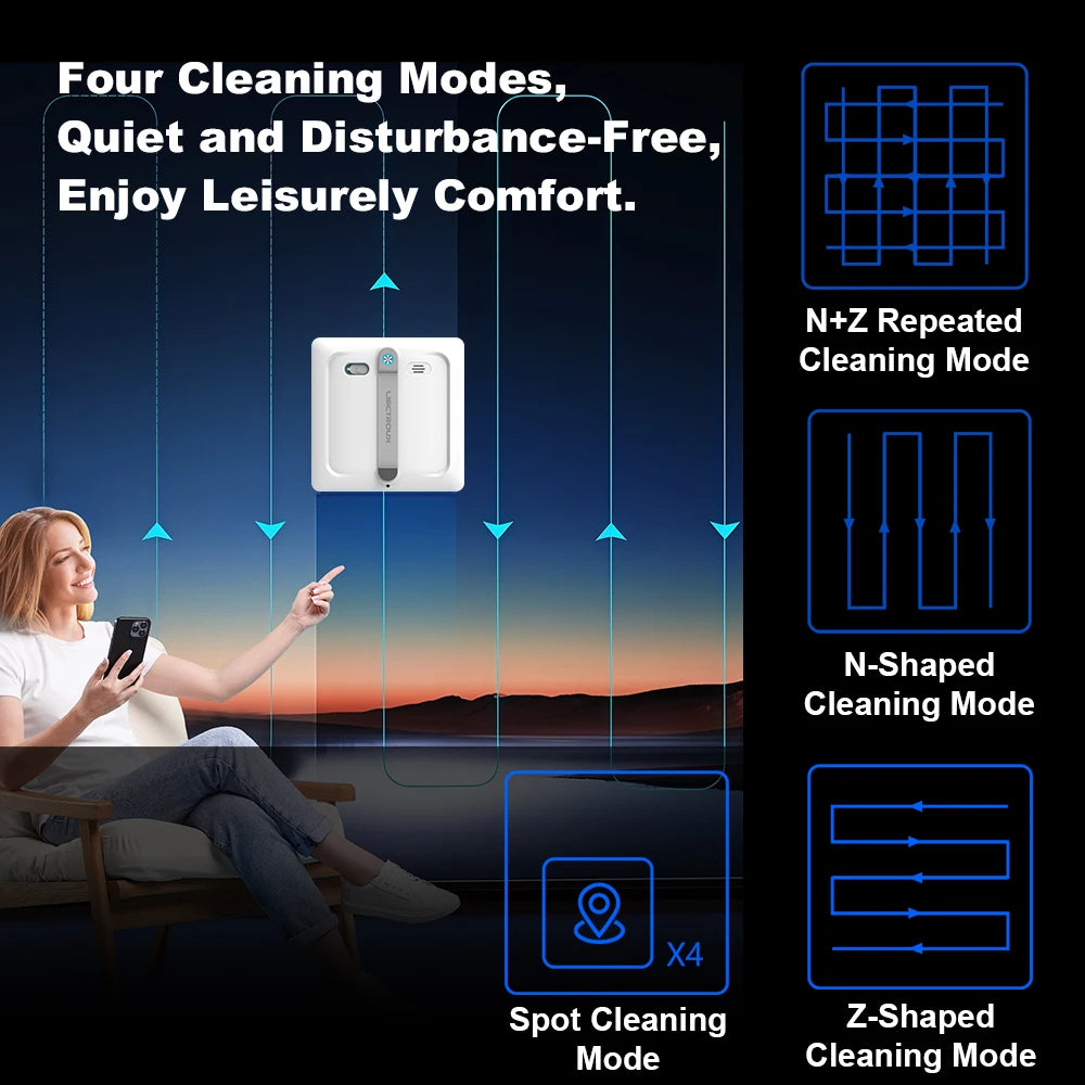 2026 Robot Window Vacuum Cleaner Liectroux S9, 10000Pa,2 Roller Brush,6-Way Water Spray,APP Control,Smart Glass Wall Cleaning