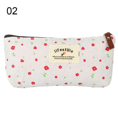 1PC Pastoral Floral Style Canvas Pen Bags Lovely Girls Pencil Cases Flower Tree Pattern Zipper Bag School Stationery Supplies