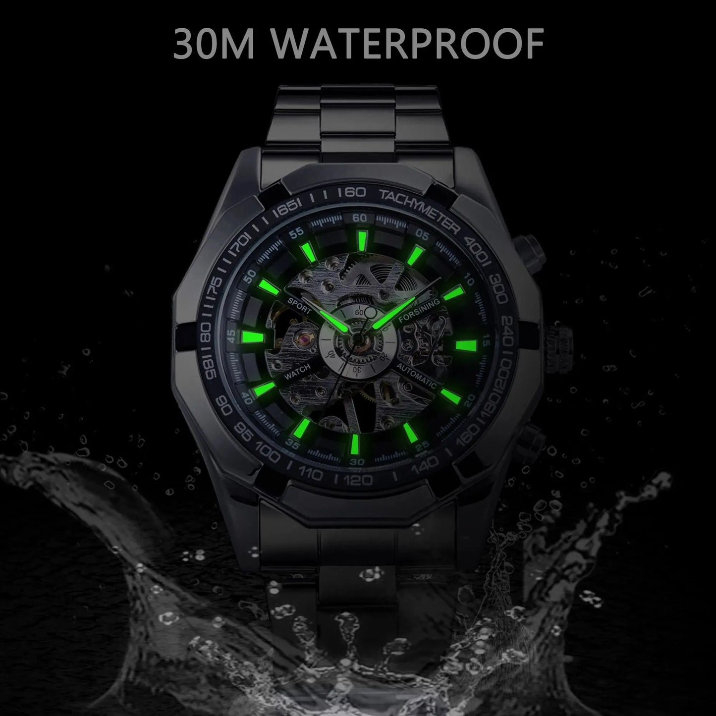 Forsining 2025 Stainless Steel Waterproof Mens Skeleton Watches Top Brand Luxury Transparent Mechanical Sport Male Wrist Watches