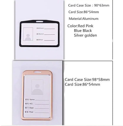Credit Card Cover Women Aluminum Alloy Work Name Card Holders Case Business Work Card ID Badge Lanyard Holder Metal Bags