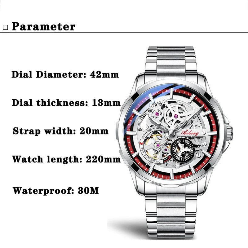 Unique Design AILANG Skeleton Dial Watch Men Luxury Brand Automatic Mechanical Men Watches relogio Waterproof