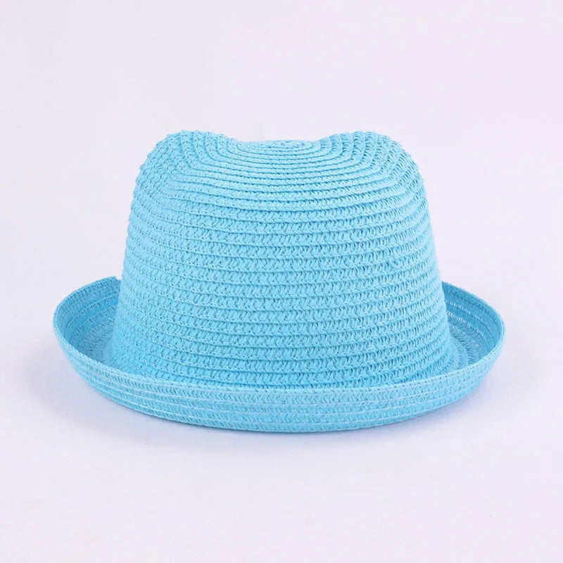 Fashion Lovely Girls Boys Straw Hats Headdress Summer Kids Baby Bucket Sun Hat Cute Ear Solid Floppy Beach Cap For Children