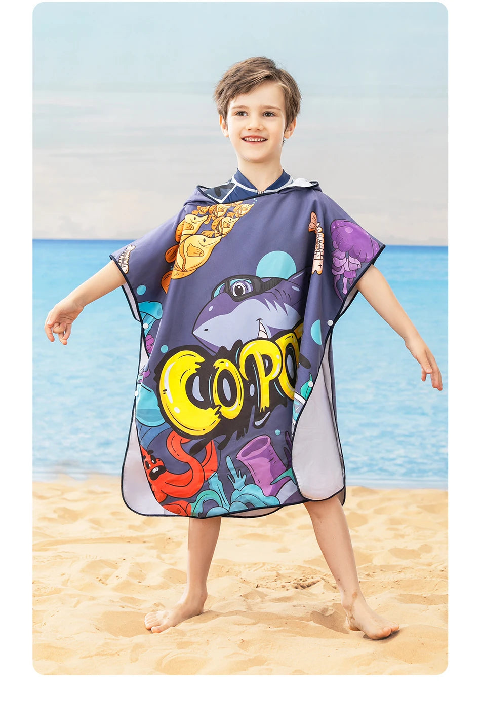 COPOZZ Children Changing Poncho Teen Soft Beach Cloak Hooded Cloak Bath Towel Quick Dry Microfiber Swimming Bathrobe