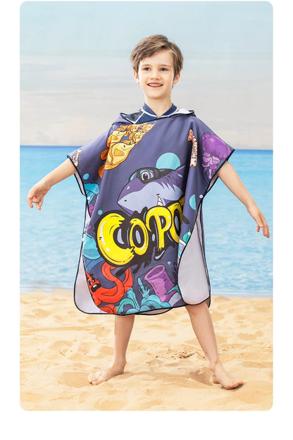 COPOZZ Children Changing Poncho Teen Soft Beach Cloak Hooded Cloak Bath Towel Quick Dry Microfiber Swimming Bathrobe