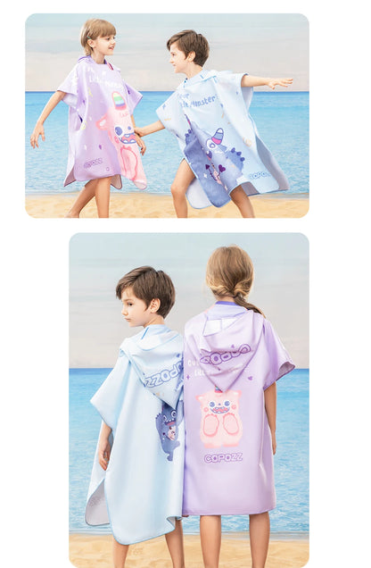 COPOZZ Children Changing Poncho Teen Soft Beach Cloak Hooded Cloak Bath Towel Quick Dry Microfiber Swimming Bathrobe