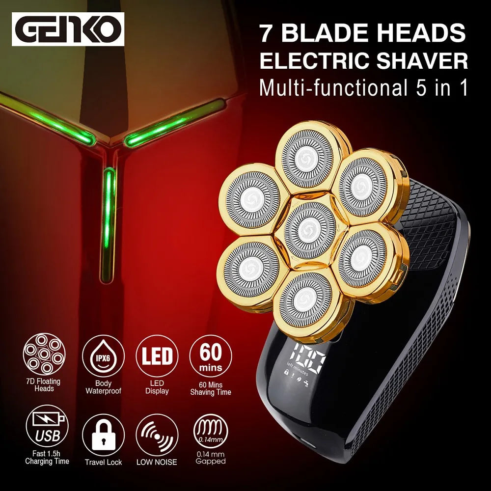 New Shaver For Men 7D Independently 7 Cutter Floating Head Waterproof Electric Razor Rechargeable Multifunction Trimmer For Men
