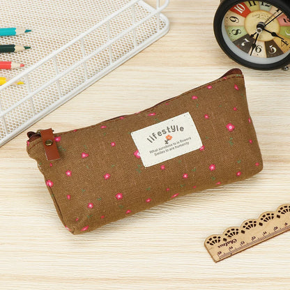 1PC Pastoral Floral Style Canvas Pen Bags Lovely Girls Pencil Cases Flower Tree Pattern Zipper Bag School Stationery Supplies
