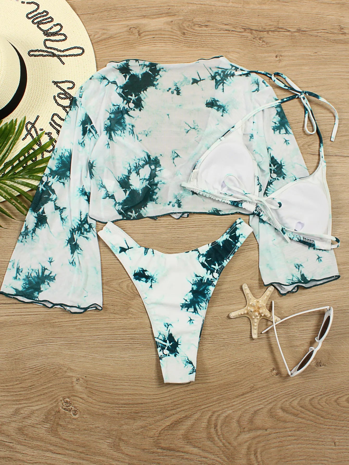 Sexy 3 Piece Swimsuit Women Leopard Print Push Up Padded Biquini Brazilian Summer Bathing Suit Long Sleeve Thong Bikini Swimwear