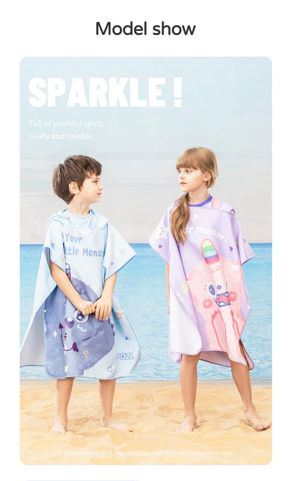 COPOZZ Children Changing Poncho Teen Soft Beach Cloak Hooded Cloak Bath Towel Quick Dry Microfiber Swimming Bathrobe