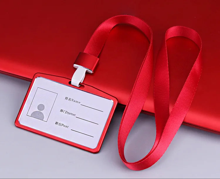 Credit Card Cover Women Aluminum Alloy Work Name Card Holders Case Business Work Card ID Badge Lanyard Holder Metal Bags
