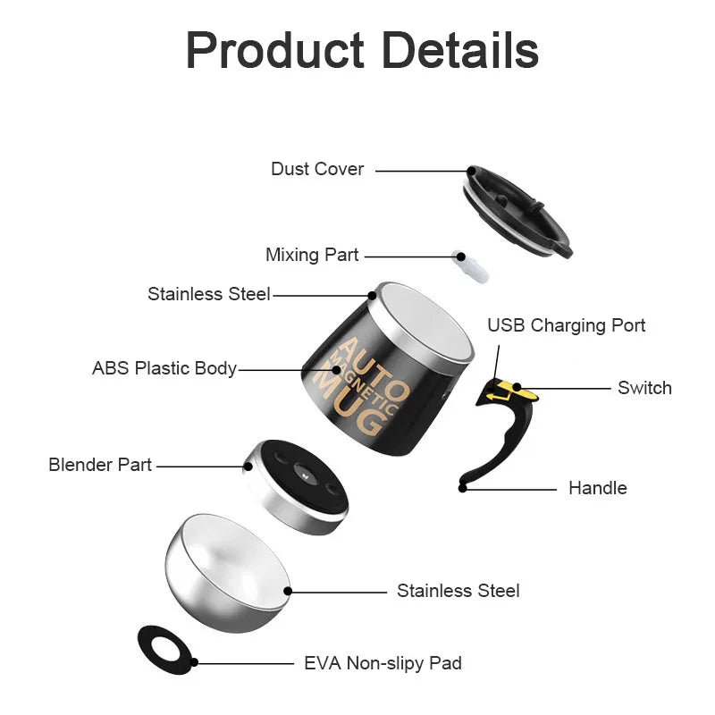 New Self Stirring Coffee Mug USB Rechargeable Stainless Steel Auto Mixing Blender Cup for Home Office Christmas Birthday Gift
