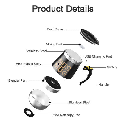 New Self Stirring Coffee Mug USB Rechargeable Stainless Steel Auto Mixing Blender Cup for Home Office Christmas Birthday Gift