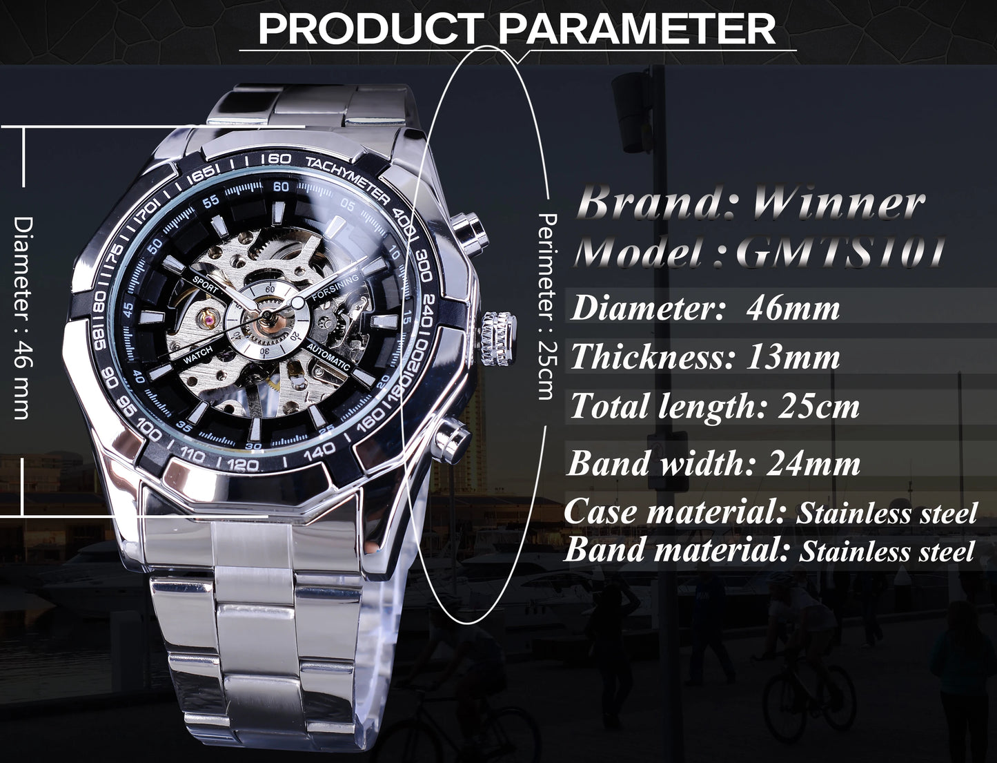 Forsining 2025 Stainless Steel Waterproof Mens Skeleton Watches Top Brand Luxury Transparent Mechanical Sport Male Wrist Watches