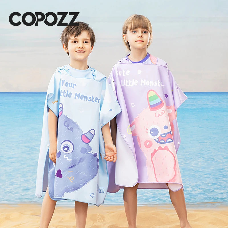 COPOZZ Children Changing Poncho Teen Soft Beach Cloak Hooded Cloak Bath Towel Quick Dry Microfiber Swimming Bathrobe