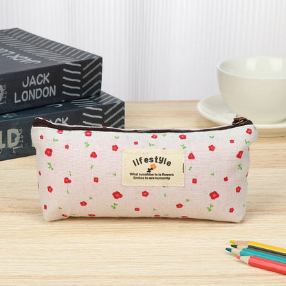 1PC Pastoral Floral Style Canvas Pen Bags Lovely Girls Pencil Cases Flower Tree Pattern Zipper Bag School Stationery Supplies