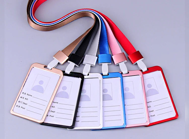 Credit Card Cover Women Aluminum Alloy Work Name Card Holders Case Business Work Card ID Badge Lanyard Holder Metal Bags