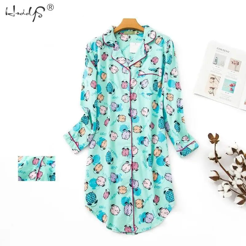 Nightgown 100% Brushed Cotton Nightshirts Women's Sleepwear Long Sleeve Plaid Winter Oversize Sleep Dress Women Home Clothes
