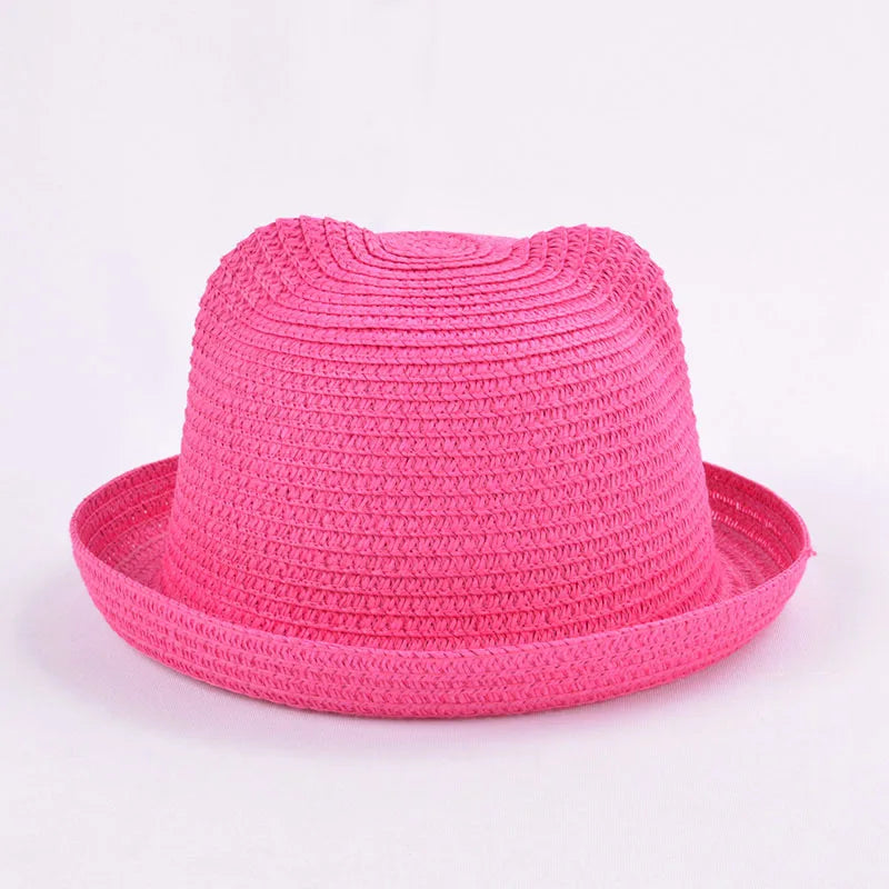 Fashion Lovely Girls Boys Straw Hats Headdress Summer Kids Baby Bucket Sun Hat Cute Ear Solid Floppy Beach Cap For Children