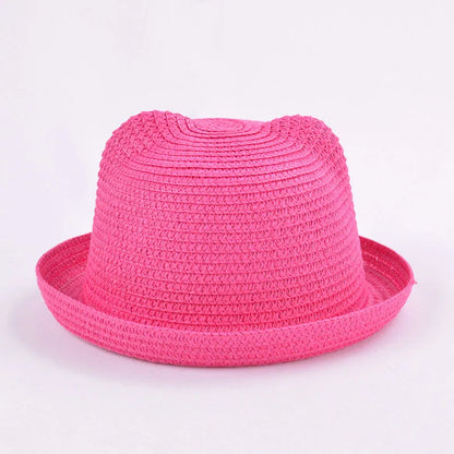 Fashion Lovely Girls Boys Straw Hats Headdress Summer Kids Baby Bucket Sun Hat Cute Ear Solid Floppy Beach Cap For Children