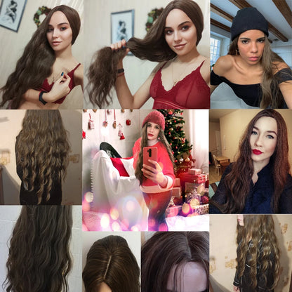 HENRY MARGU Long Brown Wavy Synthetic Wigs Middle Part Natural  Curly Wig for Black Women Cosplay Daily Heat Resistant Fake Hair