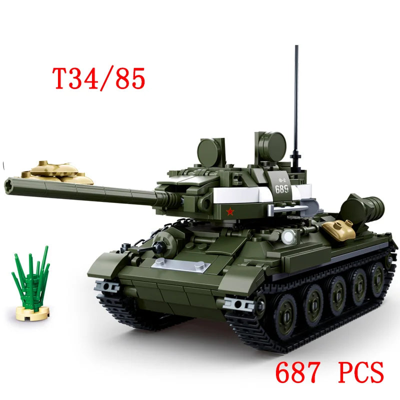 Military Vehicles Tank Sets SWAT Army City Police T34 Model Building Blocks DIY Brick Kids Toys Classic World War II WW2